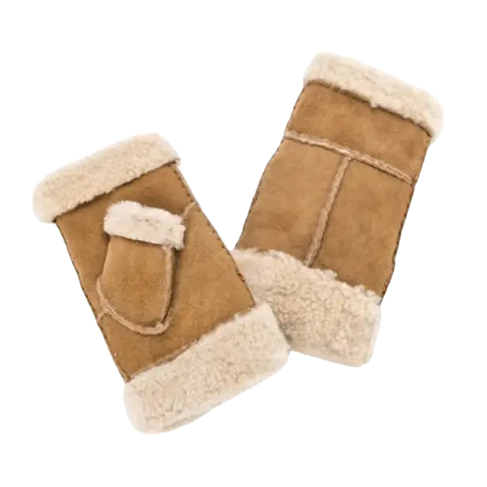 Tan - Front - Eastern Counties Leather Womens-Ladies Glitten Sheepskin Fingerless Gloves