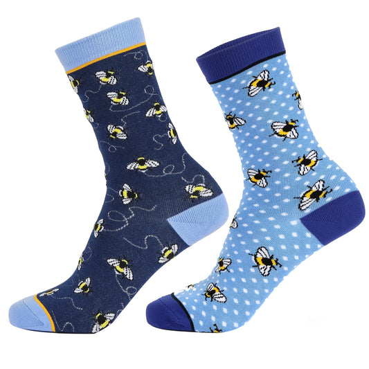 Blue-Yellow-Black - Front - Aubrion Childrens-Kids Bee Bamboo Socks (Pack of 2)