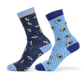 Blue-Yellow - Front - Aubrion Womens-Ladies Bee Bamboo Socks (Pack of 2)