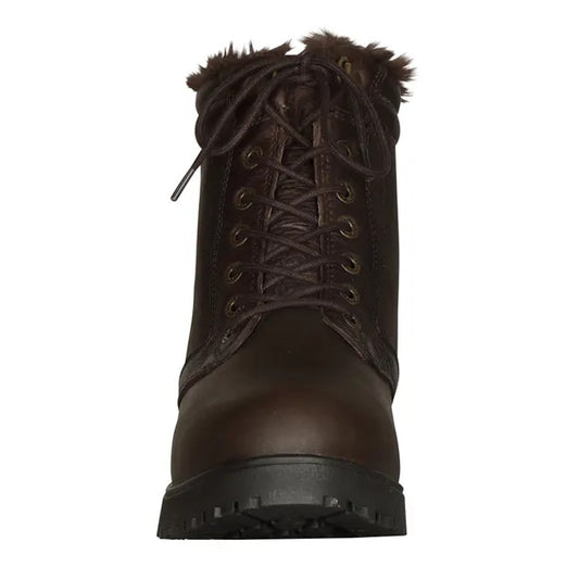 Brown - Front - Moretta Womens-Ladies Varese Leather Lace Up Country Boots