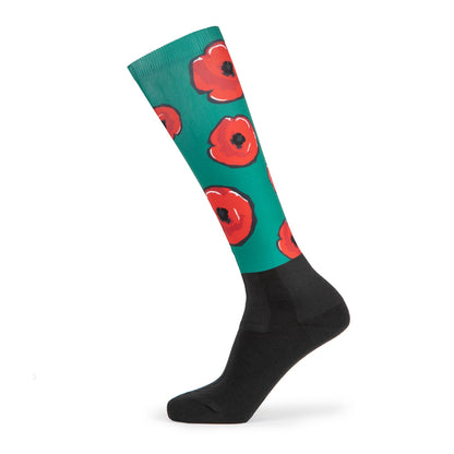 Aqua Green-Red - Front - Aubrion Childrens-Kids Hyde Park Poppy Knee High Socks
