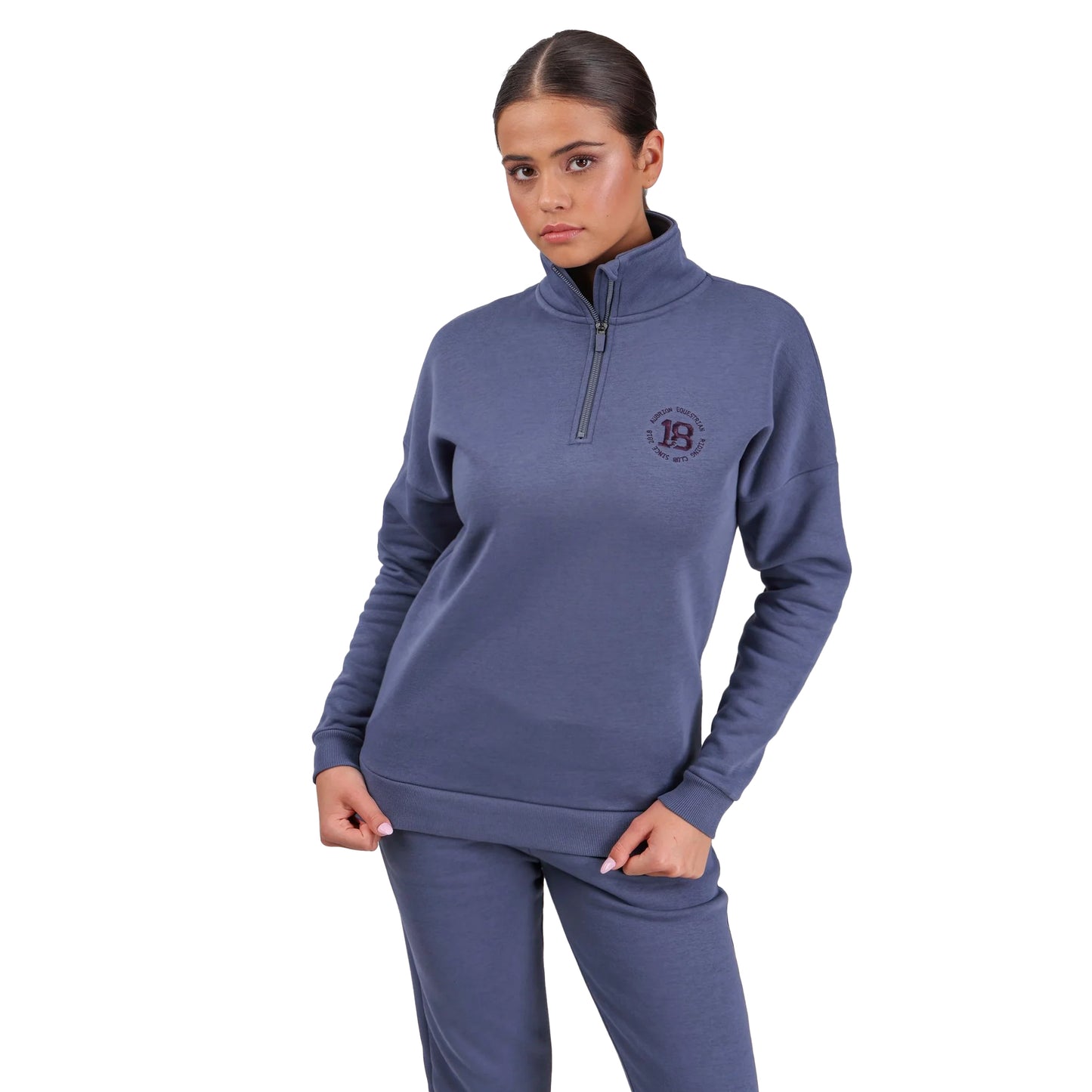 Blue - Front - Aubrion Womens-Ladies Serene Half Zip Sweatshirt