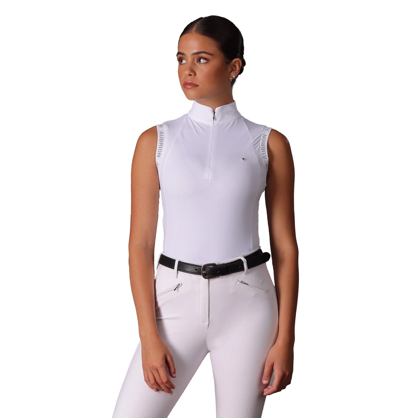 White - Front - Aubrion Womens-Ladies Newbel Contrast Panel Sleeveless Show Shirt