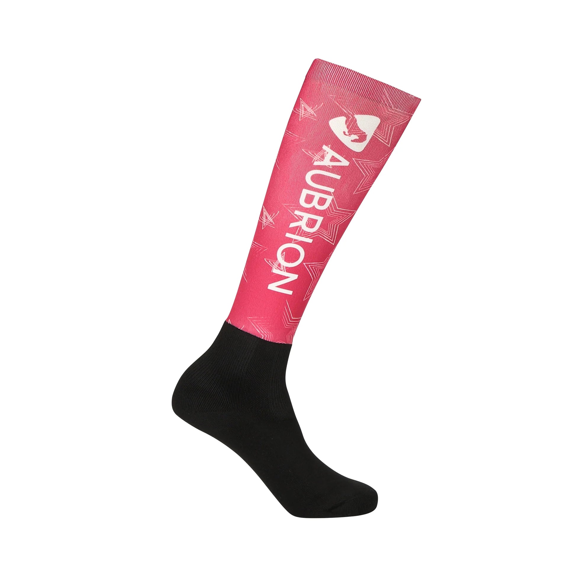 Pink-Black - Front - Aubrion Childrens-Kids Hyde Park Star High Riding Socks