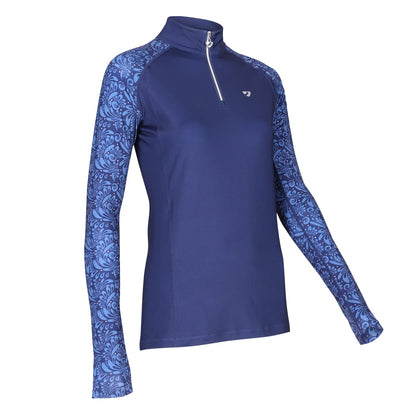 Navy - Side - Aubrion Womens-Ladies Hyde Park Paisley Base Layer Top