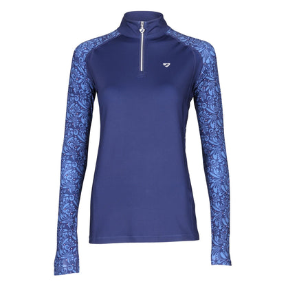 Navy - Front - Aubrion Womens-Ladies Hyde Park Paisley Base Layer Top