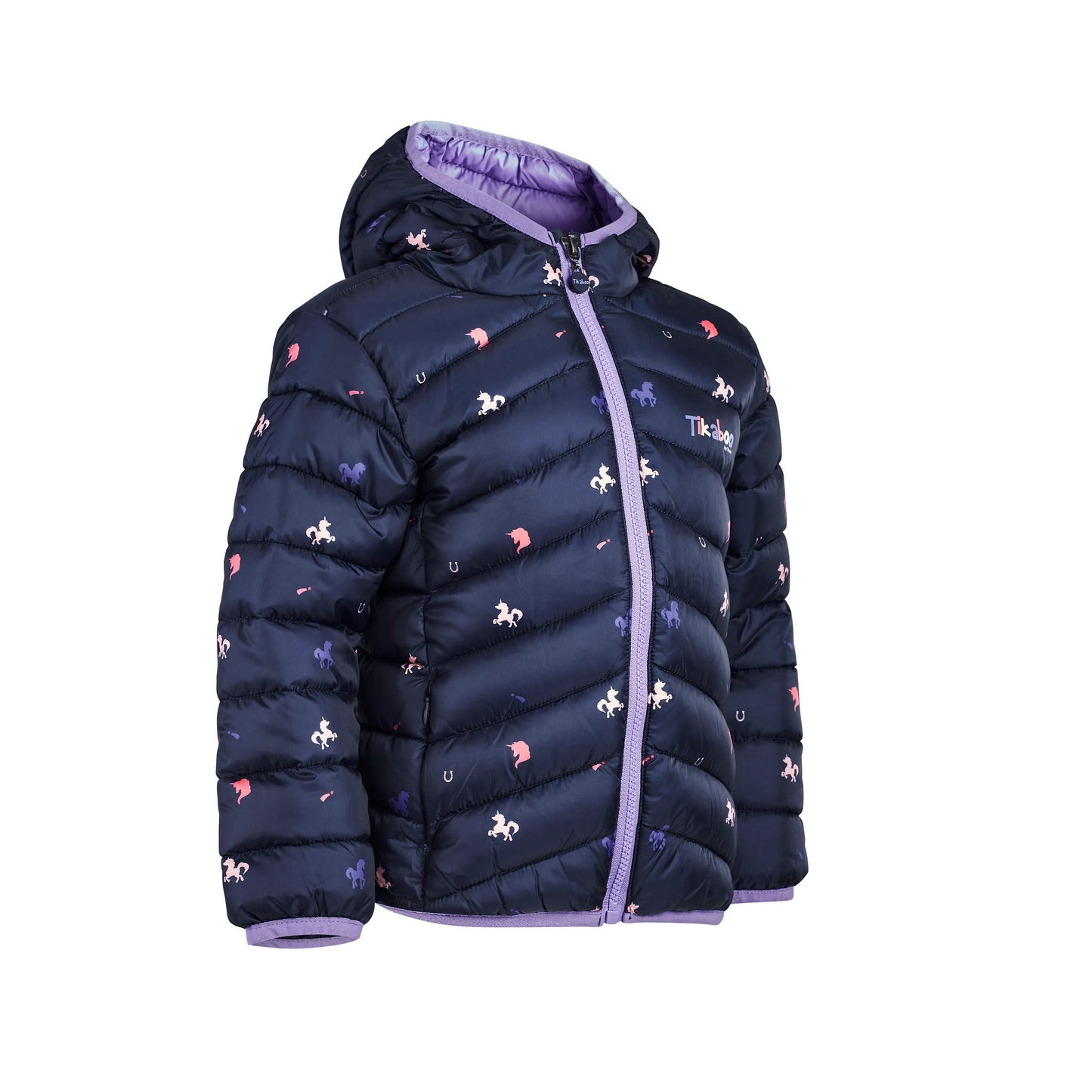 Navy-Purple - Side - Tikaboo Childrens-Kids Unicorn Padded Jacket
