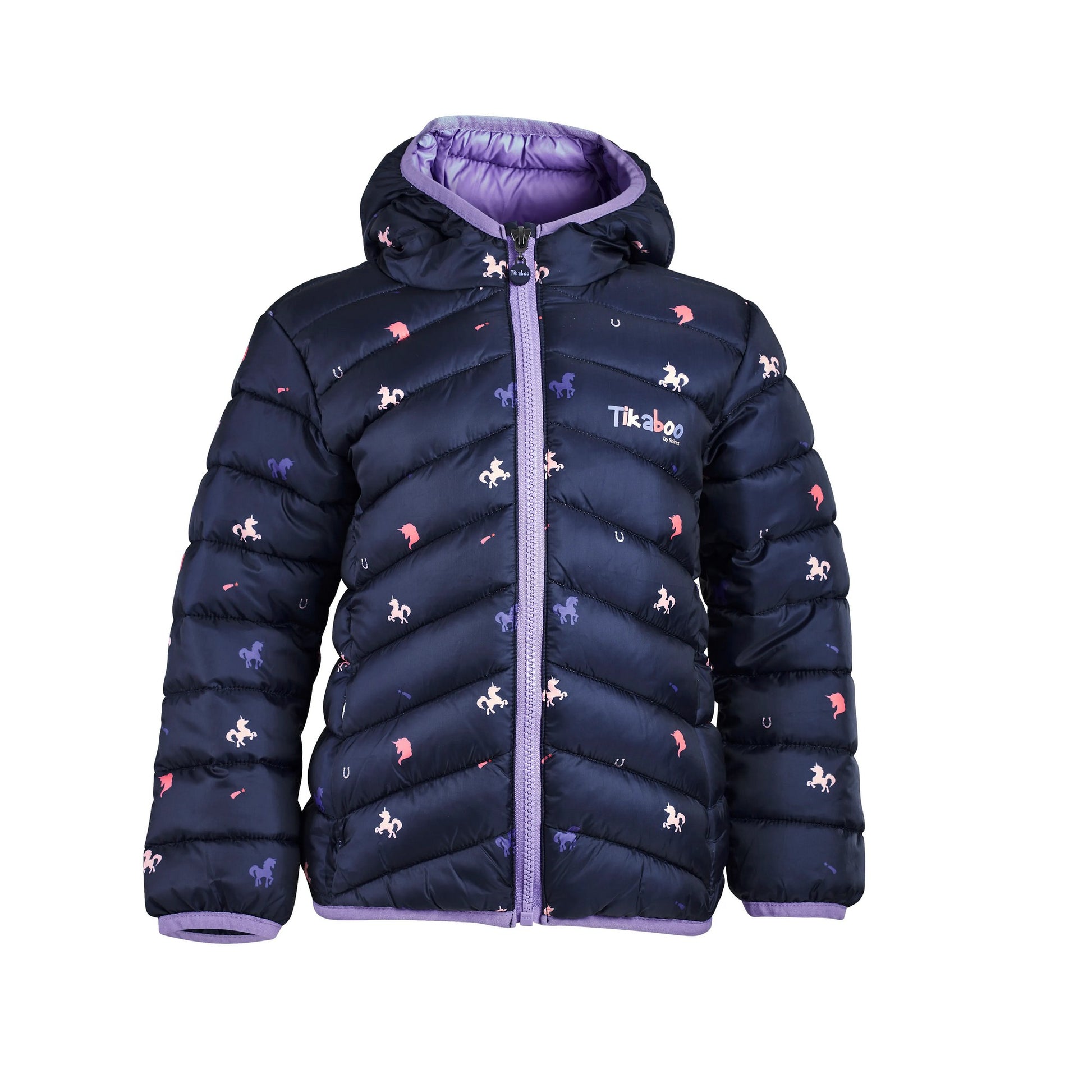 Navy-Purple - Front - Tikaboo Childrens-Kids Unicorn Padded Jacket