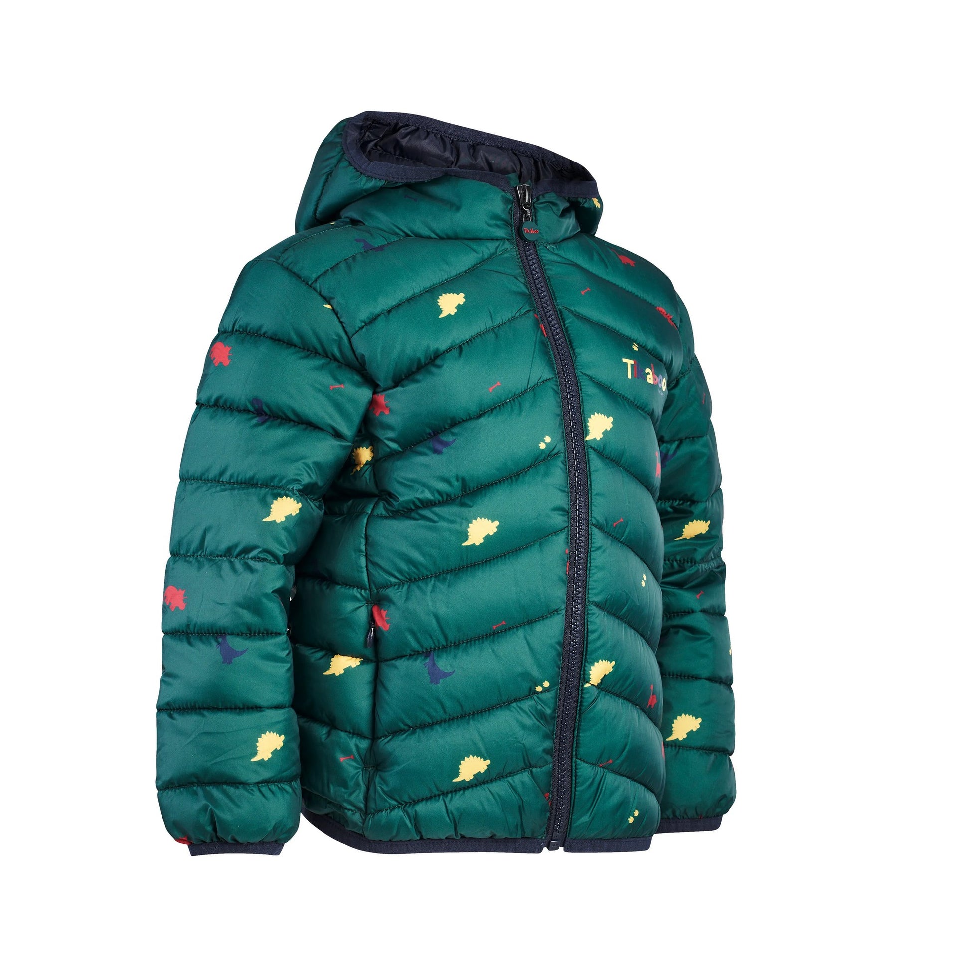 Green-Navy - Side - Tikaboo Childrens-Kids Dinosaur Padded Jacket