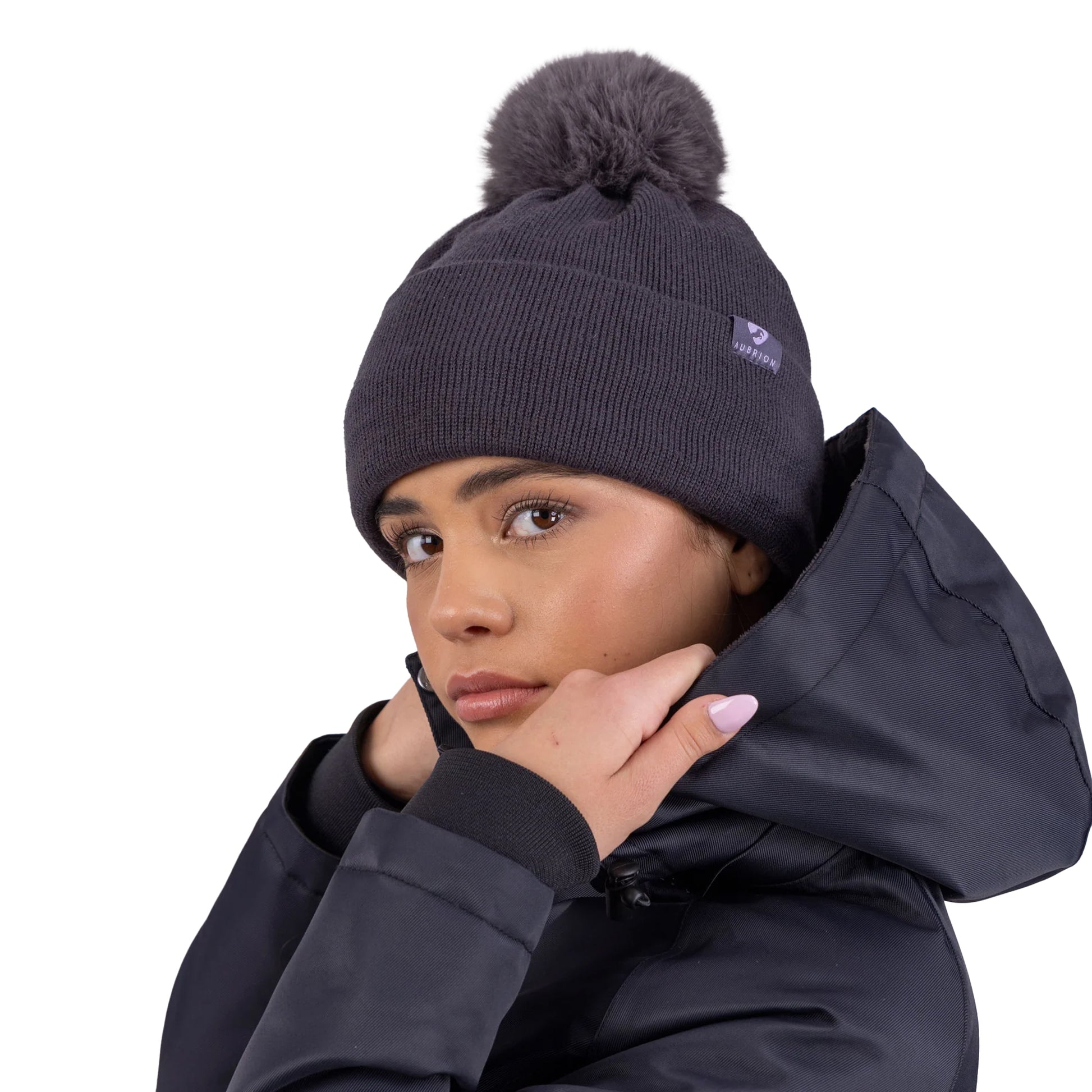 Charcoal - Back - Aubrion Bobble Fleece Lined Hat
