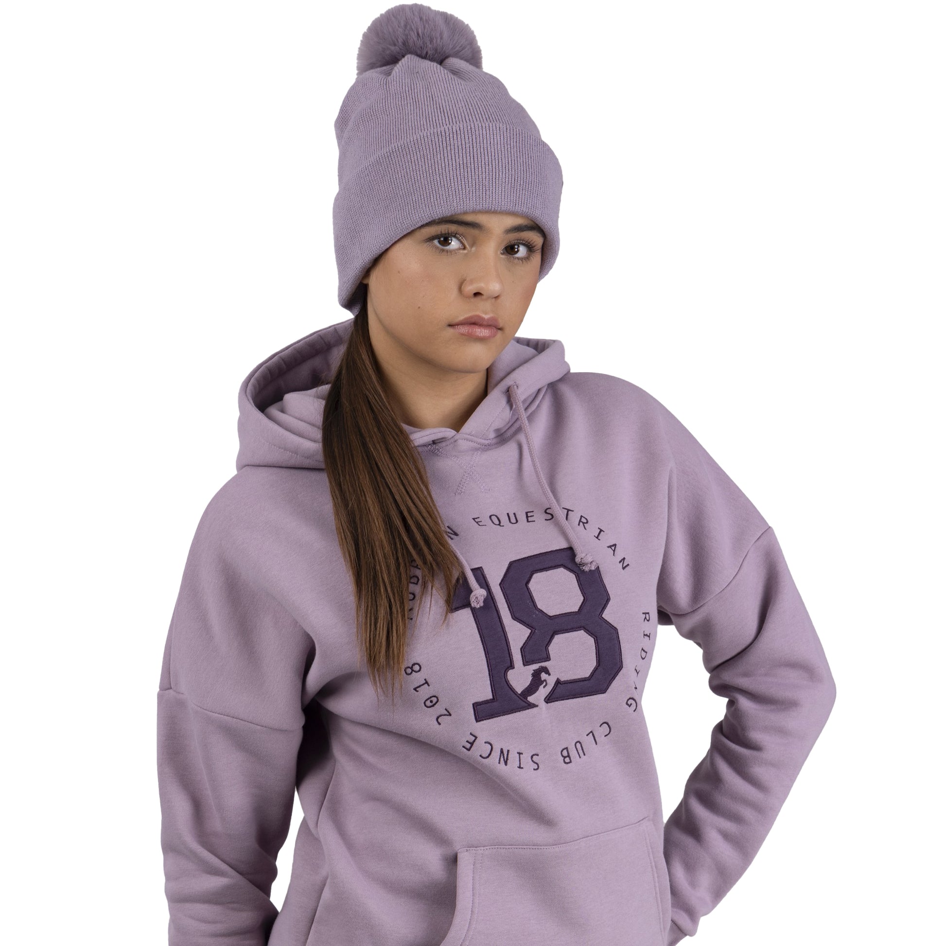 Mauve - Back - Aubrion Bobble Fleece Lined Hat