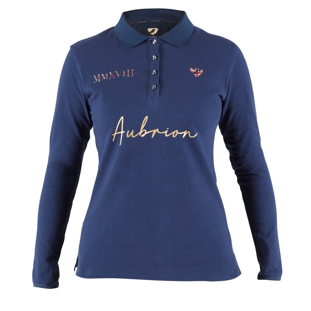 Navy - Front - Aubrion Womens-Ladies Team Long-Sleeved Polo Shirt