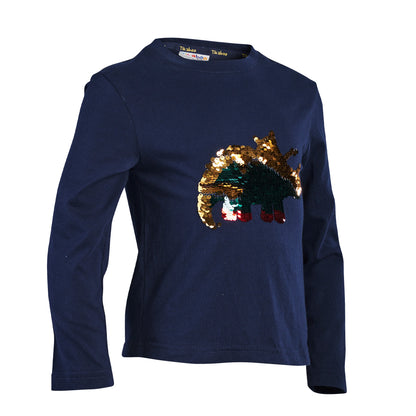 Navy Blue - Side - Tikaboo Childrens-Kids Triceratops T-Shirt