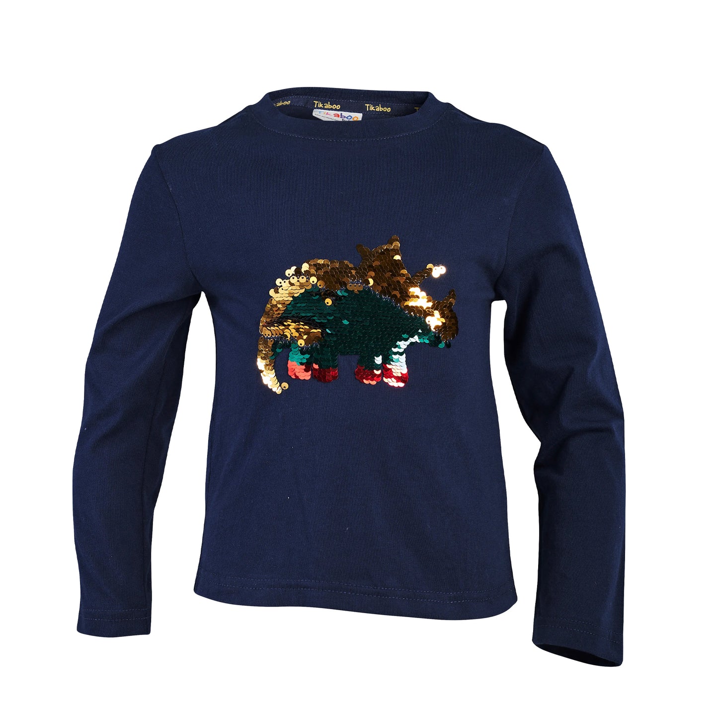Navy Blue - Front - Tikaboo Childrens-Kids Triceratops T-Shirt