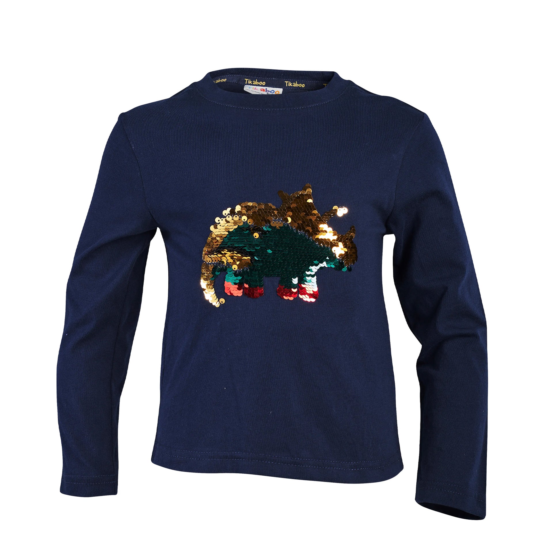 Navy Blue - Front - Tikaboo Childrens-Kids Triceratops T-Shirt