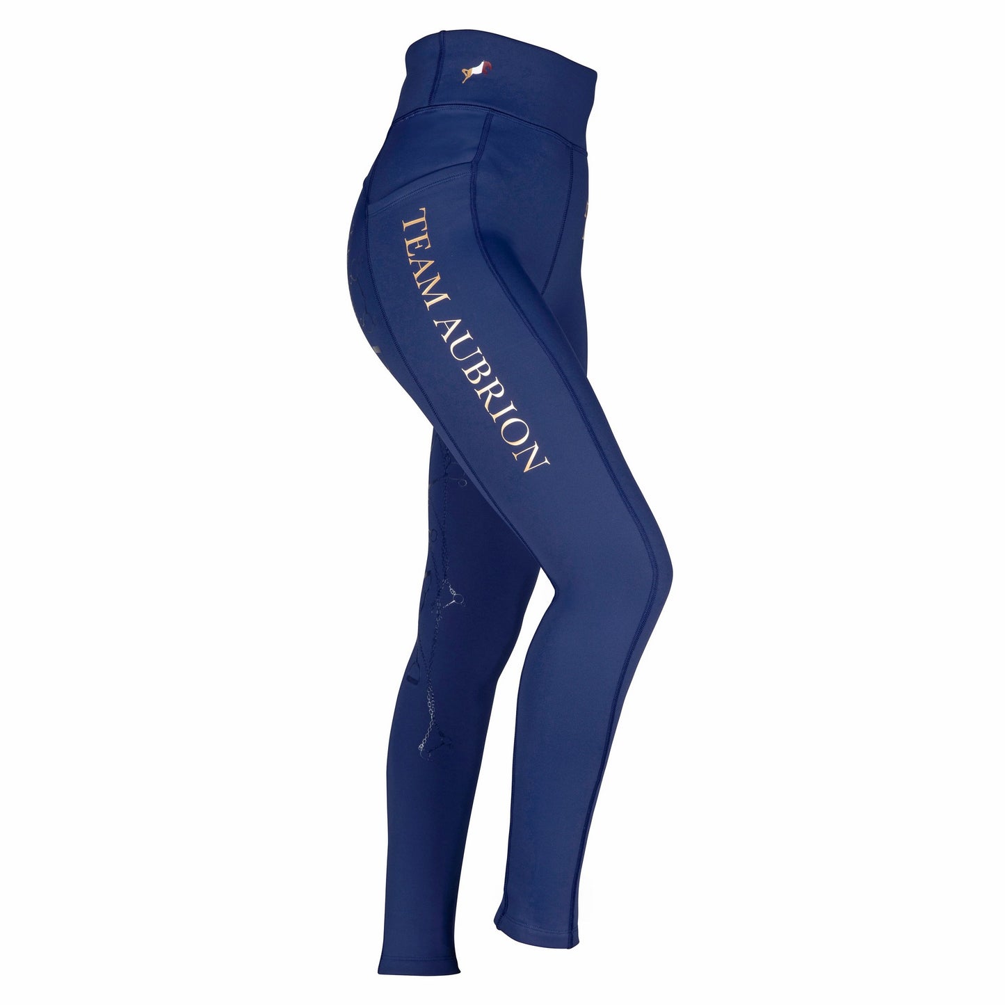 Navy - Side - Aubrion Womens-Ladies Team Winter Horse Riding Tights