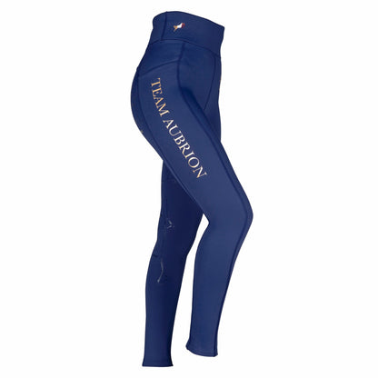 Navy - Side - Aubrion Womens-Ladies Team Winter Horse Riding Tights