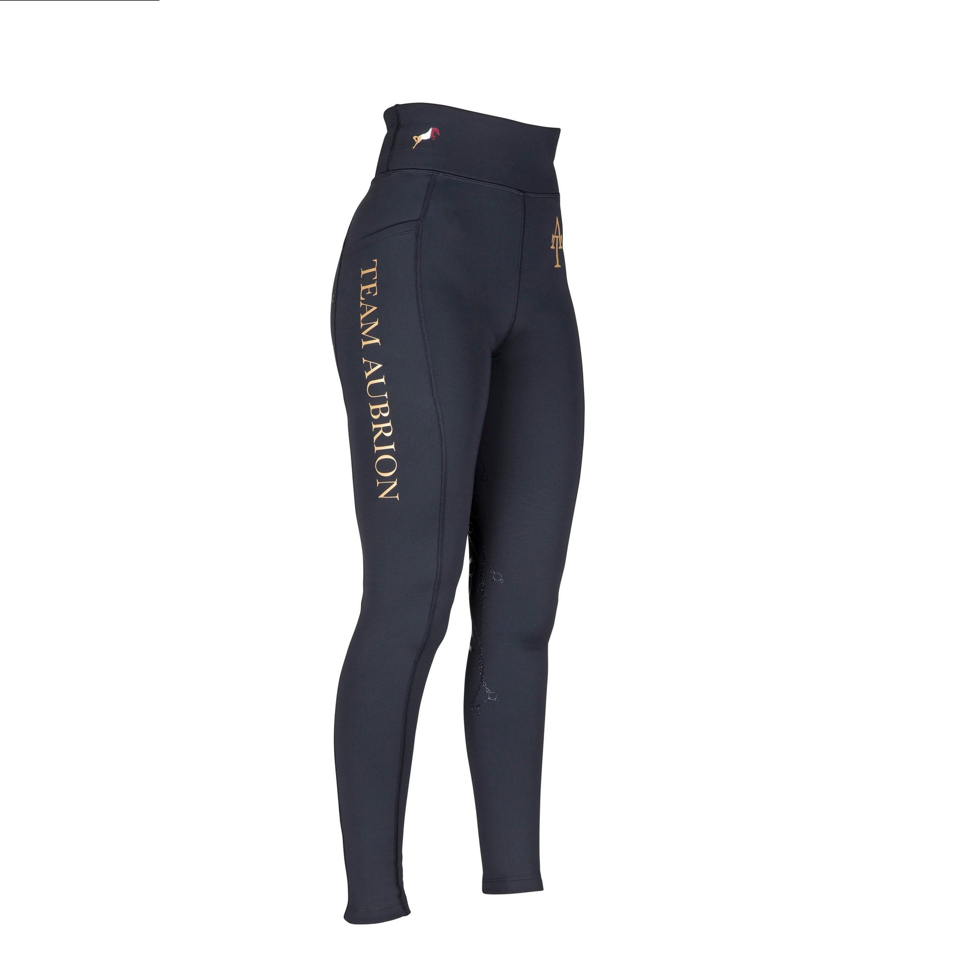 Black - Side - Aubrion Womens-Ladies Team Winter Horse Riding Tights