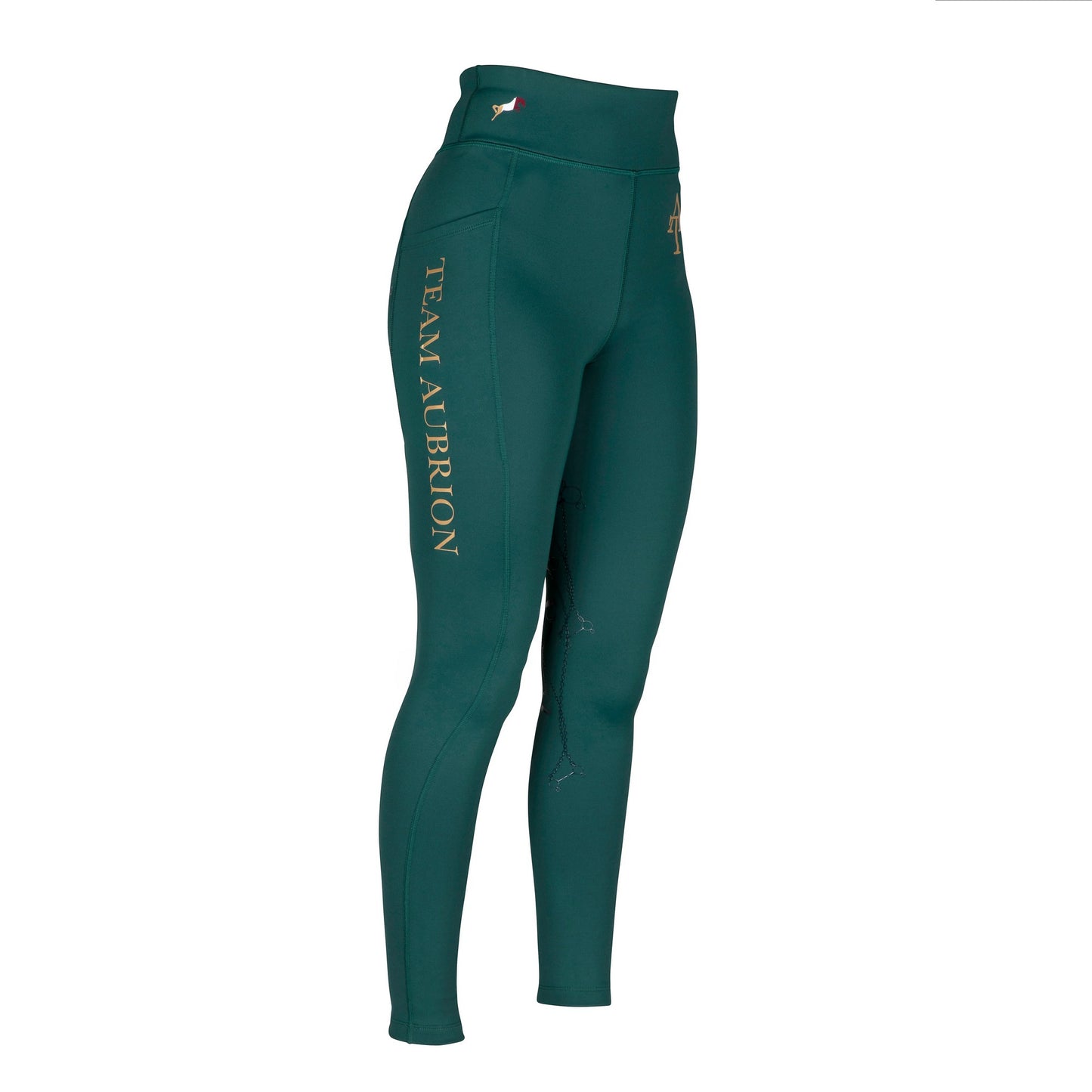 Green - Side - Aubrion Womens-Ladies Team Winter Horse Riding Tights
