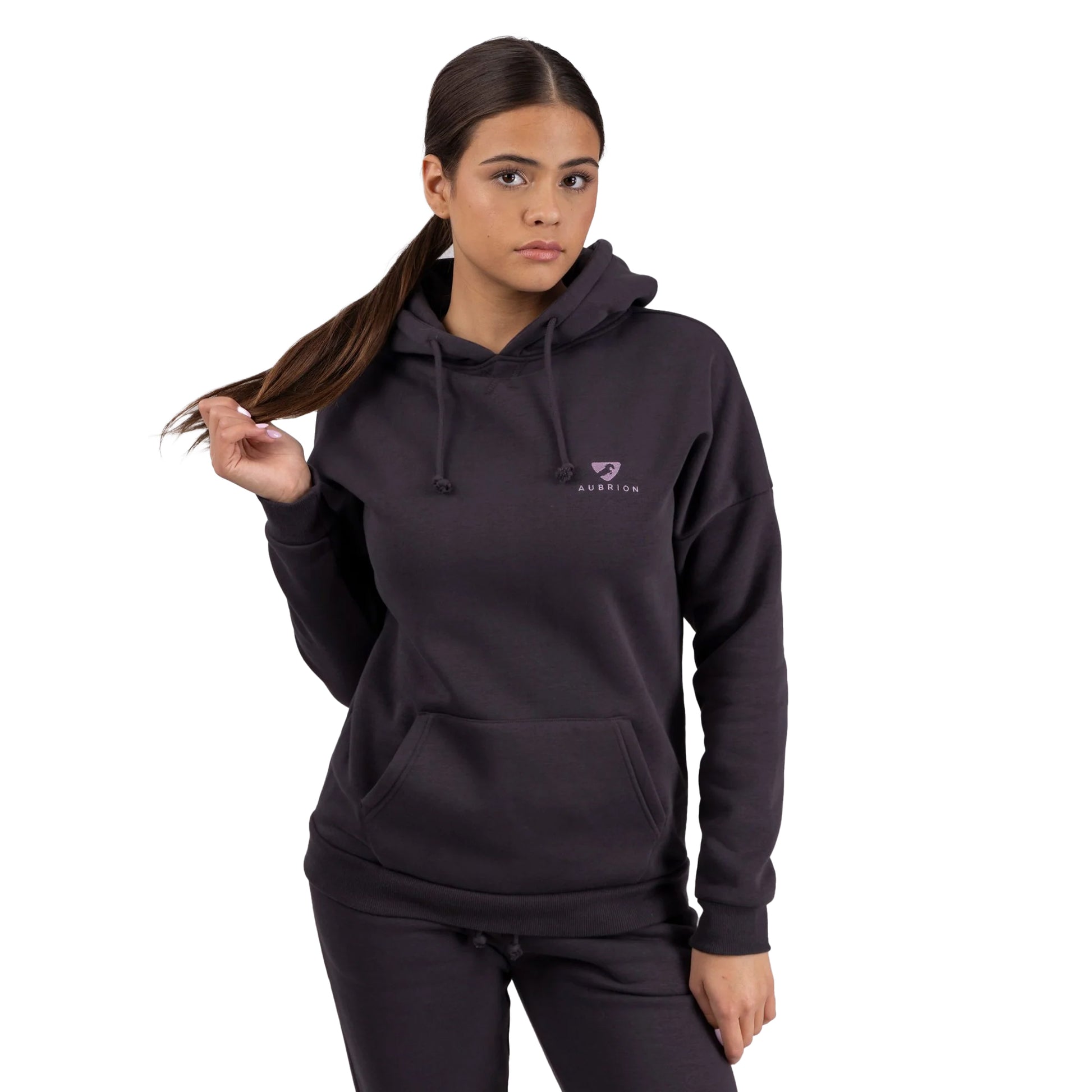 Charcoal - Side - Aubrion Womens-Ladies Serene Logo Hoodie