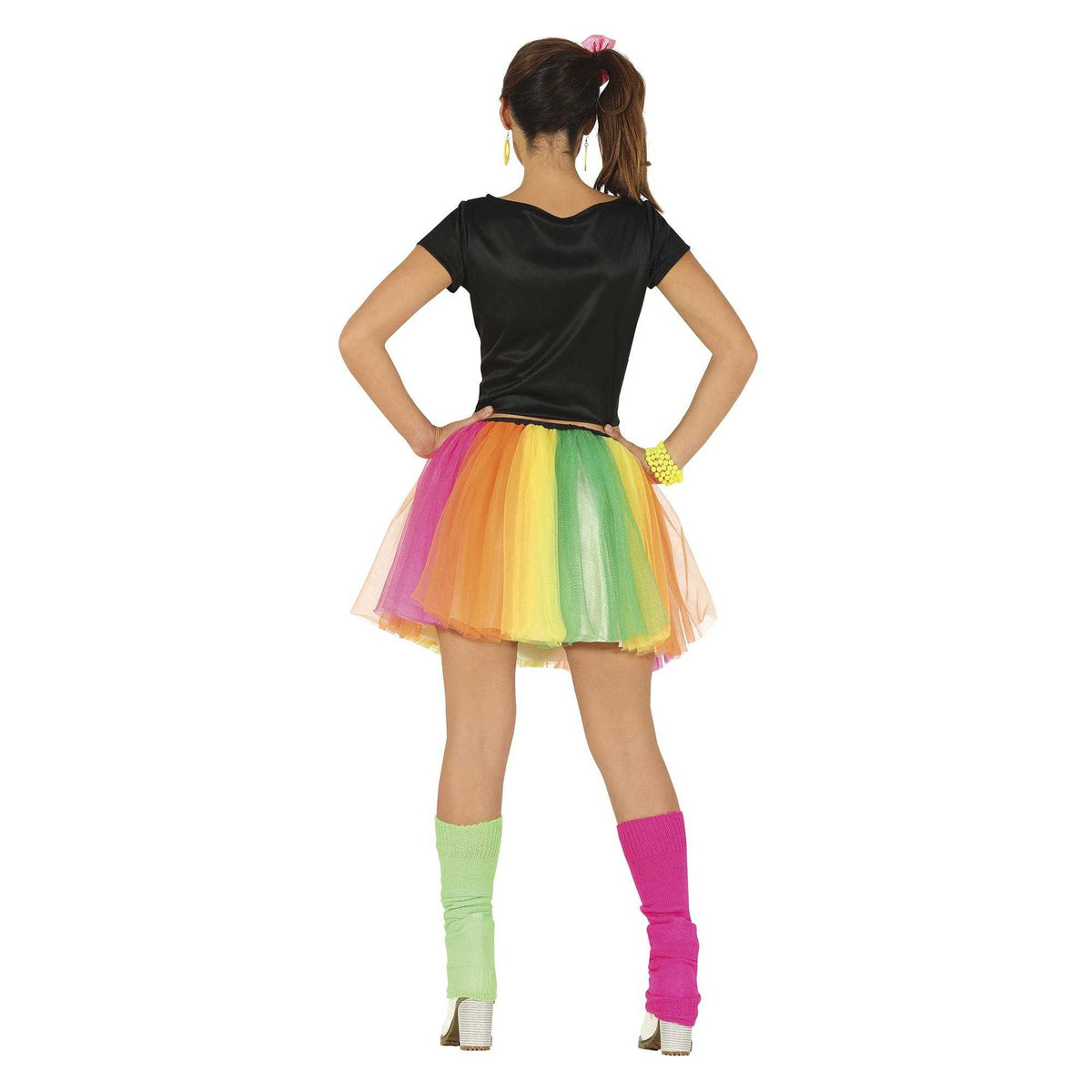 Black-Multicoloured - Back - Fiestas Guirca Womens-Ladies I love 80´s Costume