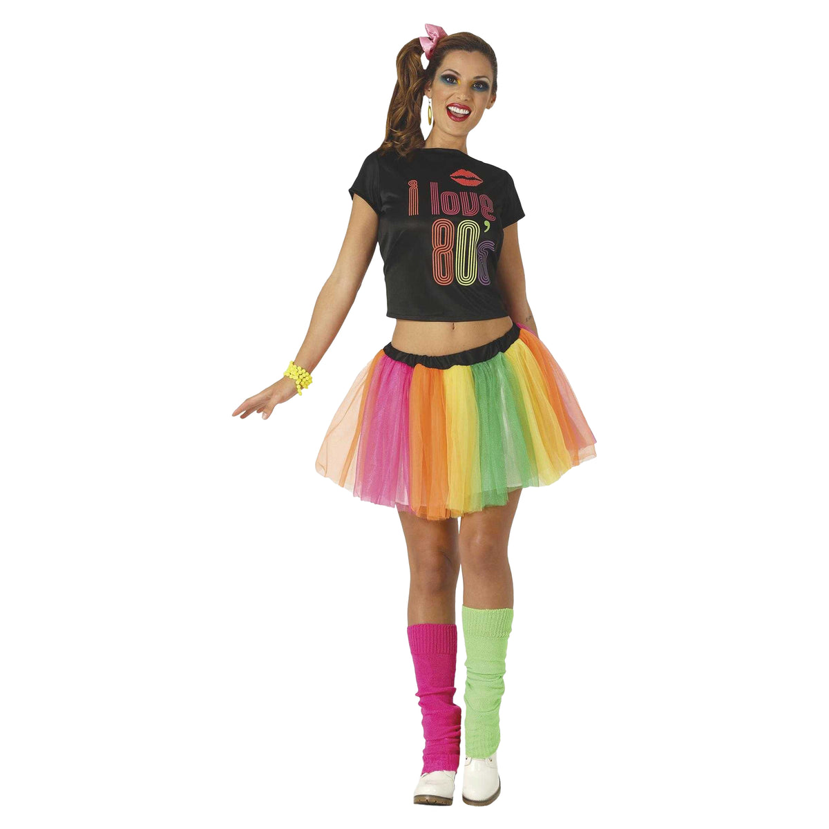 Black-Multicoloured - Front - Fiestas Guirca Womens-Ladies I love 80´s Costume