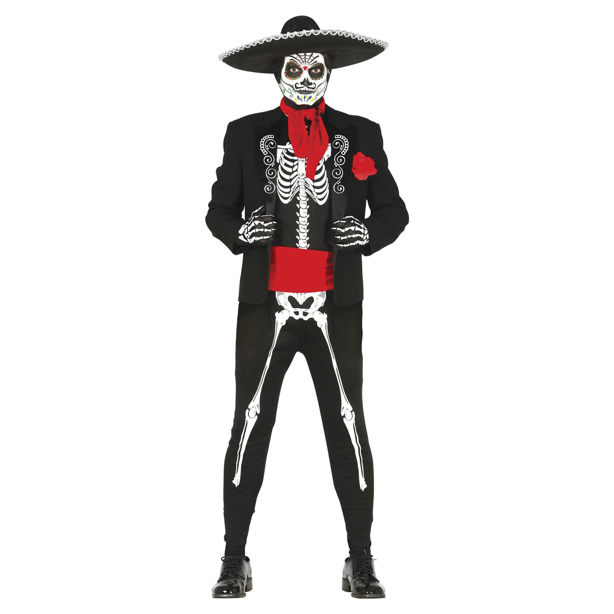 Black-Red-White - Front - Fiestas Guirca Mexican Skeleton Costume Set