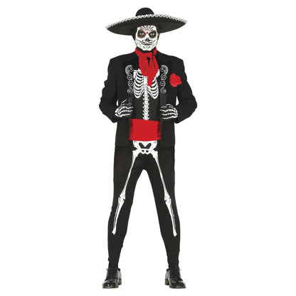 Black-Red-White - Front - Fiestas Guirca Mexican Skeleton Costume Set