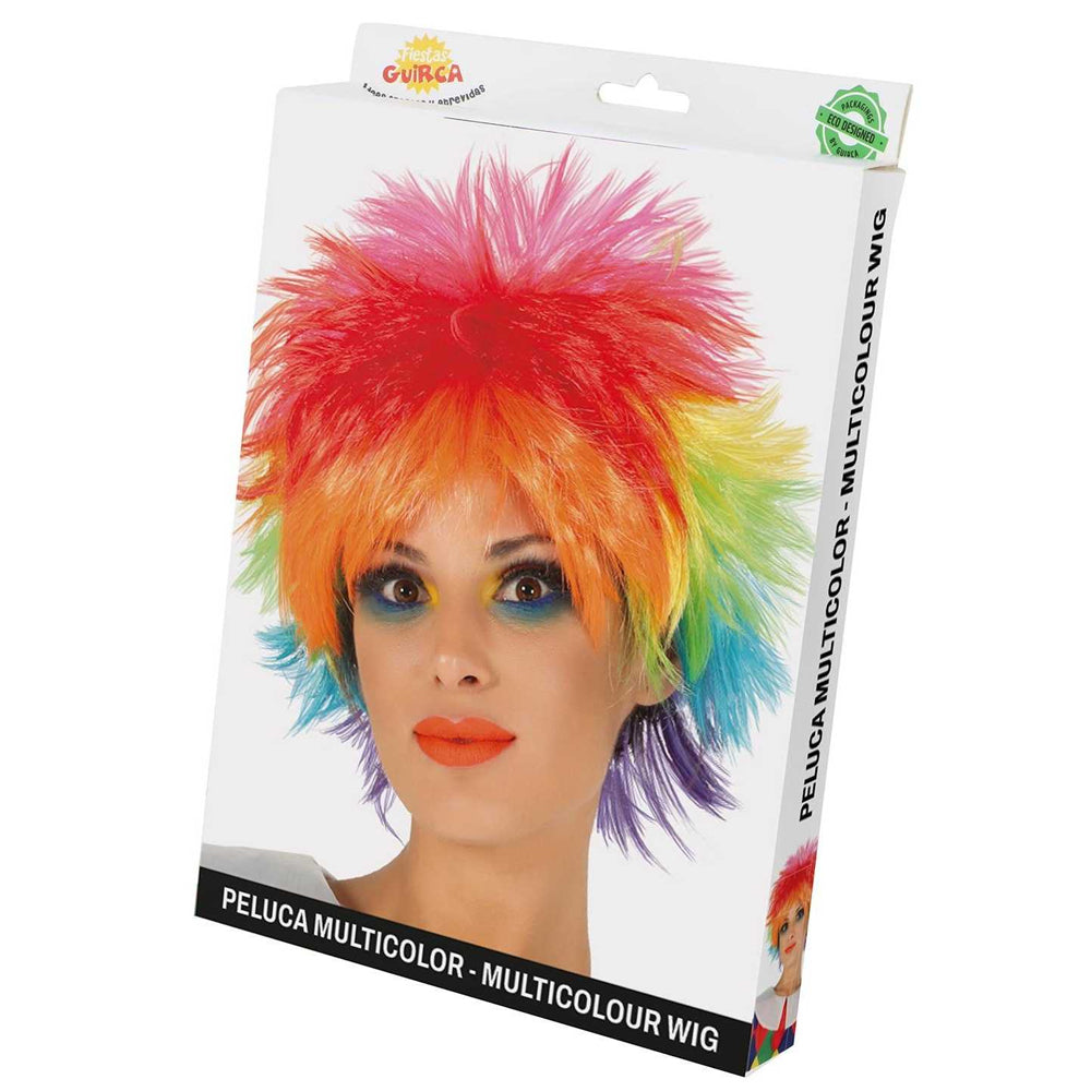 Multicoloured - Back - Fiestas Guirca Womens-Ladies Rainbow Wig