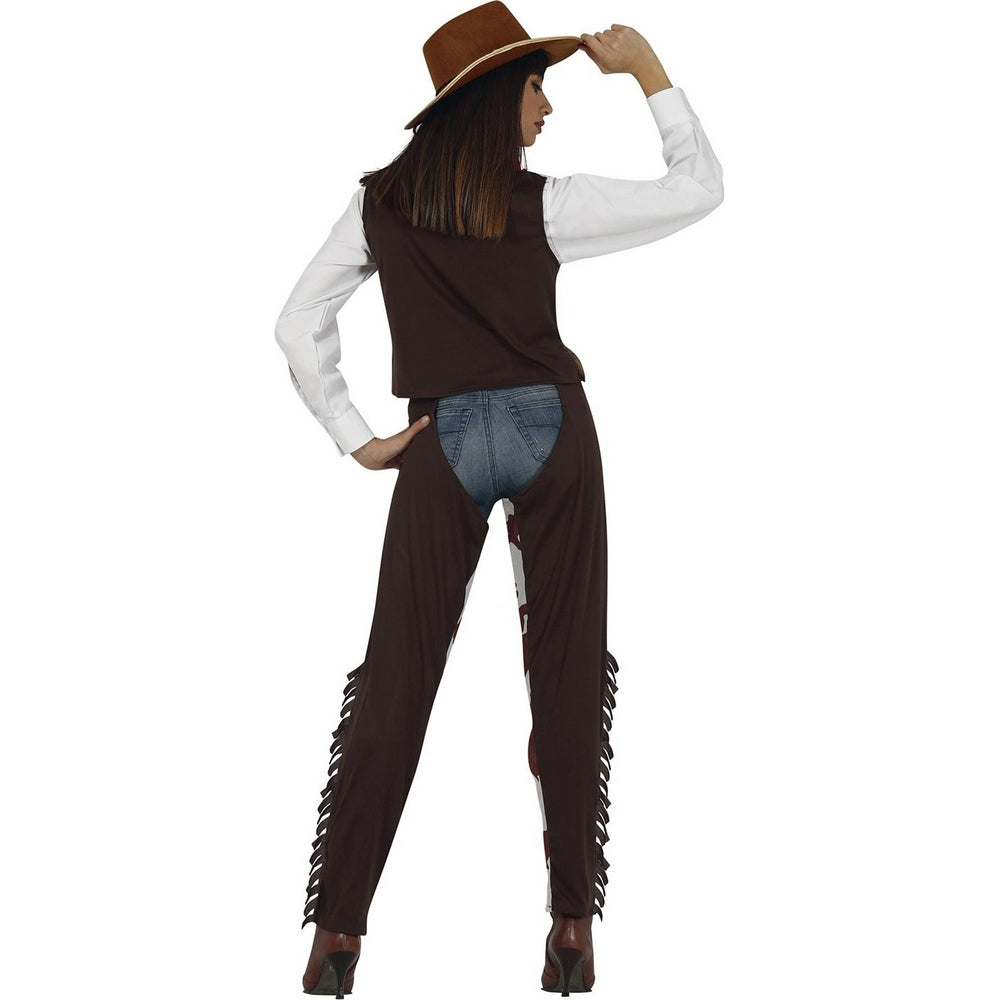 Brown-White - Back - Fiestas Guirca Womens-Ladies Cowboy Costume Set