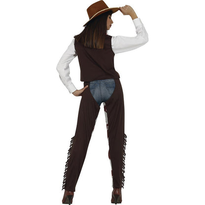 Brown-White - Back - Fiestas Guirca Womens-Ladies Cowboy Costume Set