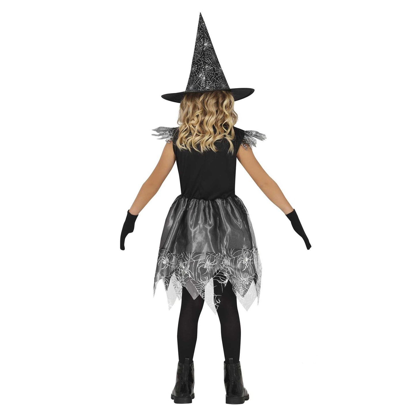 Silver - Back - Fiestas Guirca Childrens-Kids Spiderweb Witch Costume Set
