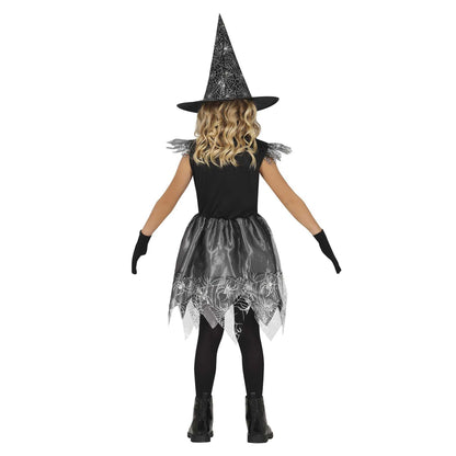 Silver - Back - Fiestas Guirca Childrens-Kids Spiderweb Witch Costume Set