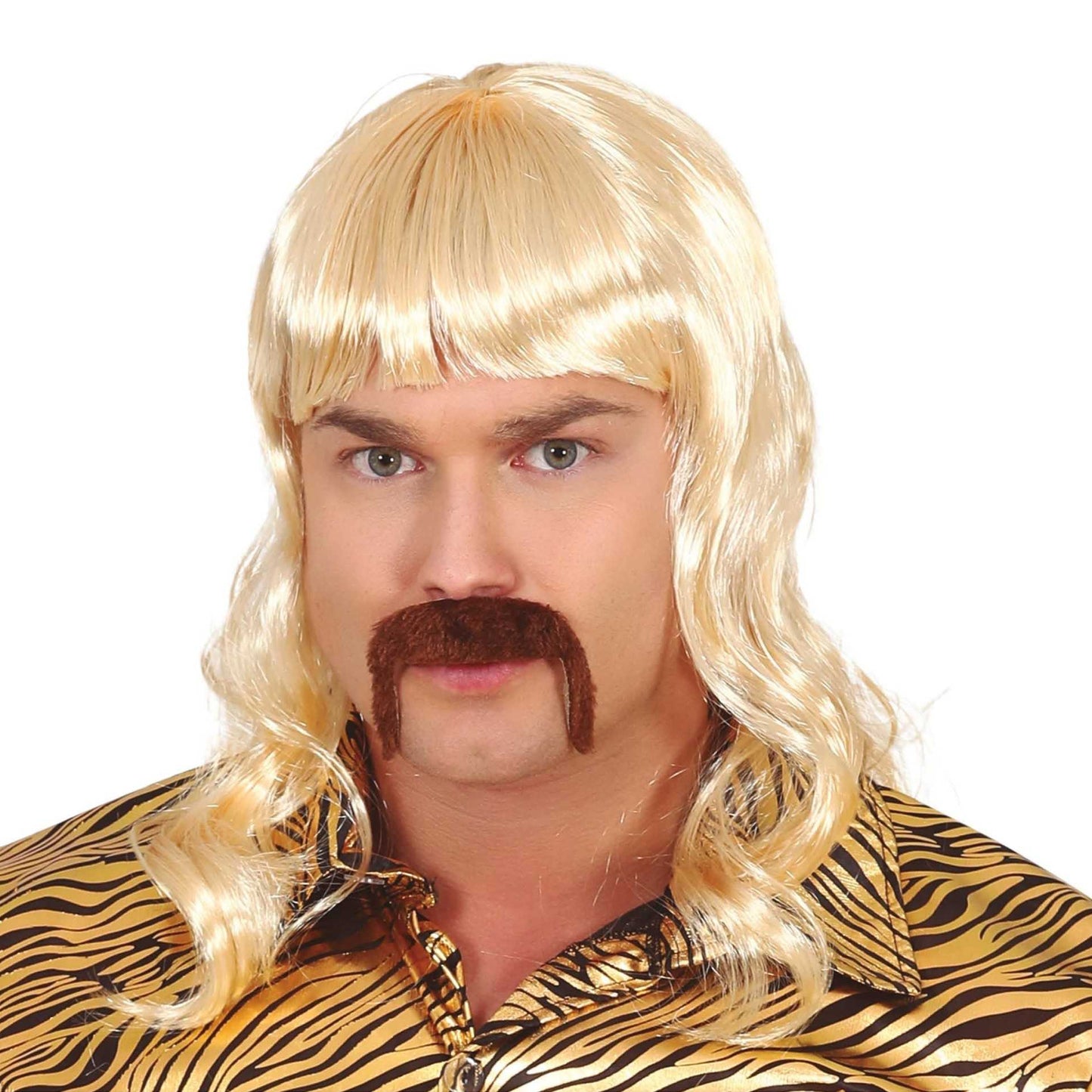 Blonde-Brown - Front - Fiestas Guirca Unisex Adult Long Wig & Moustache Set