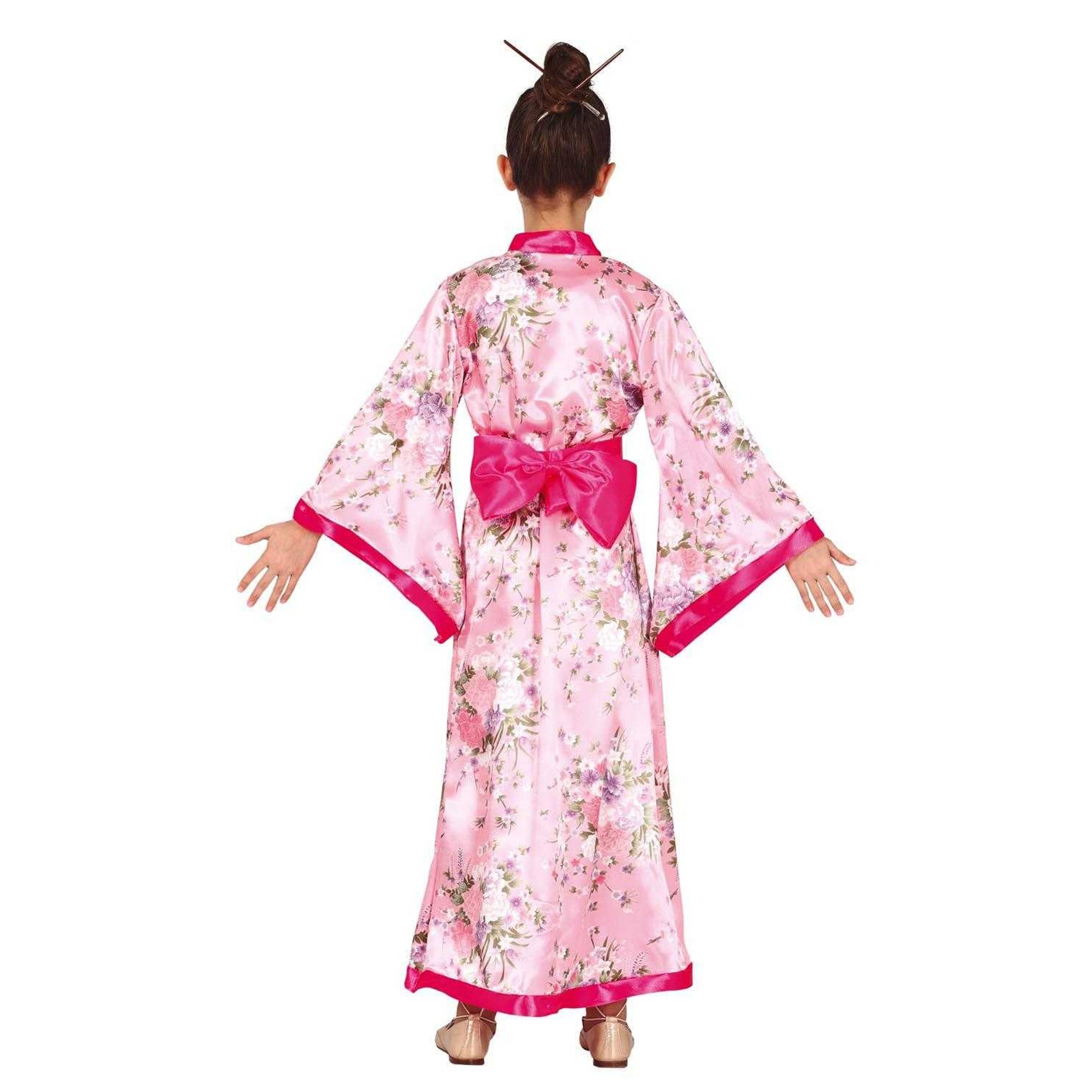 Pink - Back - Fiestas Guirca Girls Kimono Print Costume Set