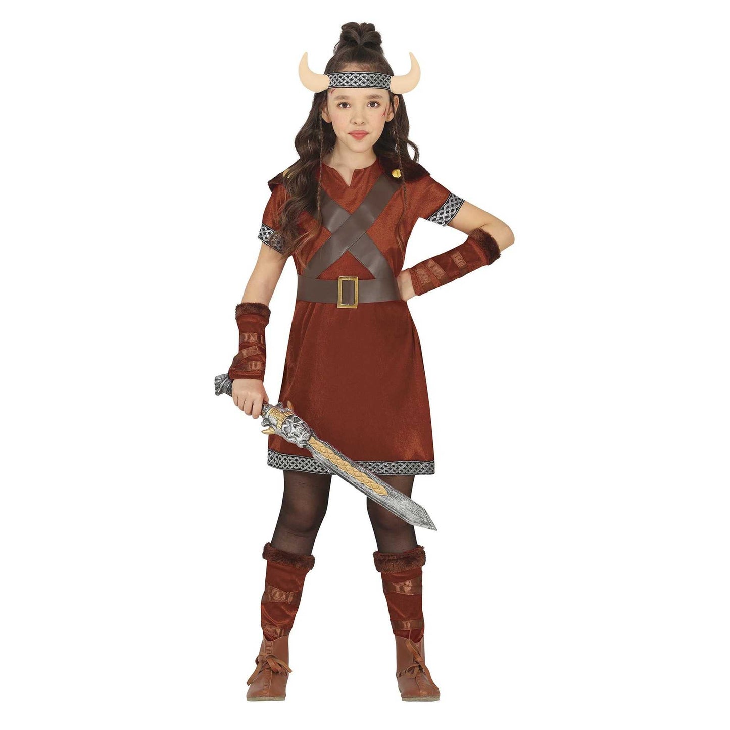 Brown - Front - Fiestas Guirca Girls Nordic Warrior Costume Set