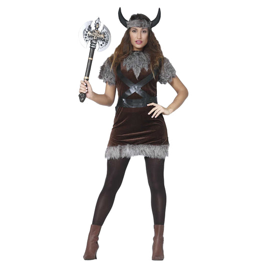 Brown-Grey - Front - Fiestas Guirca Womens-Ladies Viking Costume Set