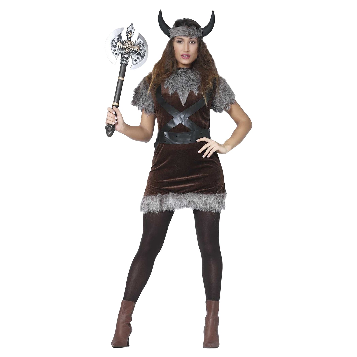 Brown-Grey - Front - Fiestas Guirca Womens-Ladies Viking Costume Set
