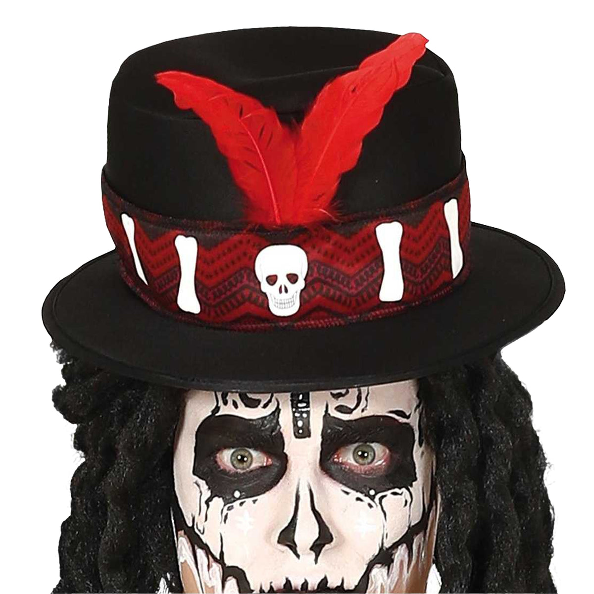 Black-Red - Side - Fiestas Guirca Mens Witch Doctor Costume Set