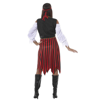 Black-Red - Back - Fiestas Guirca Womens-Ladies Overseas Pirate Costume Set