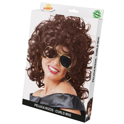 Brown - Back - Fiestas Guirca Unisex Adult Curled Wig