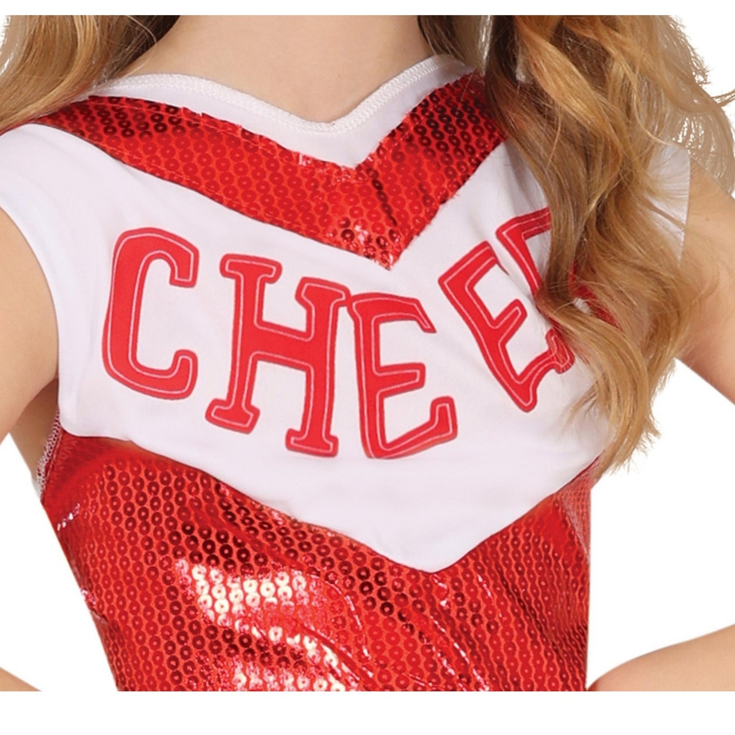 Red-White - Side - Fiestas Guirca Girls Cheerleader Sequins Costume