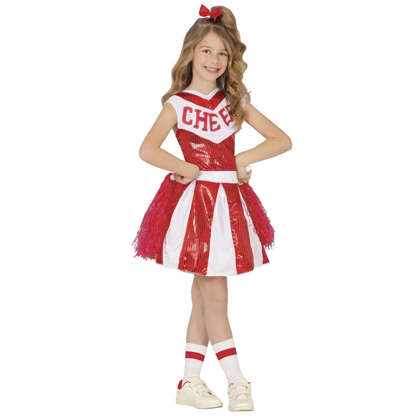 Red-White - Front - Fiestas Guirca Girls Cheerleader Sequins Costume
