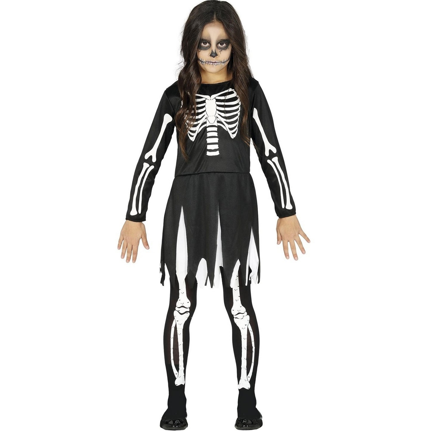 Black-White - Front - Fiestas Guirca Girls Skeleton Costume