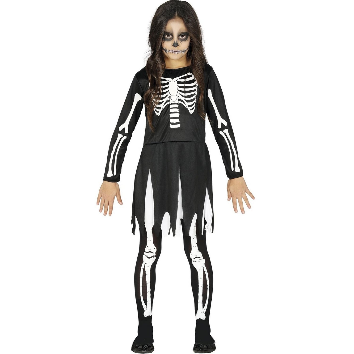 Black-White - Front - Fiestas Guirca Girls Skeleton Costume