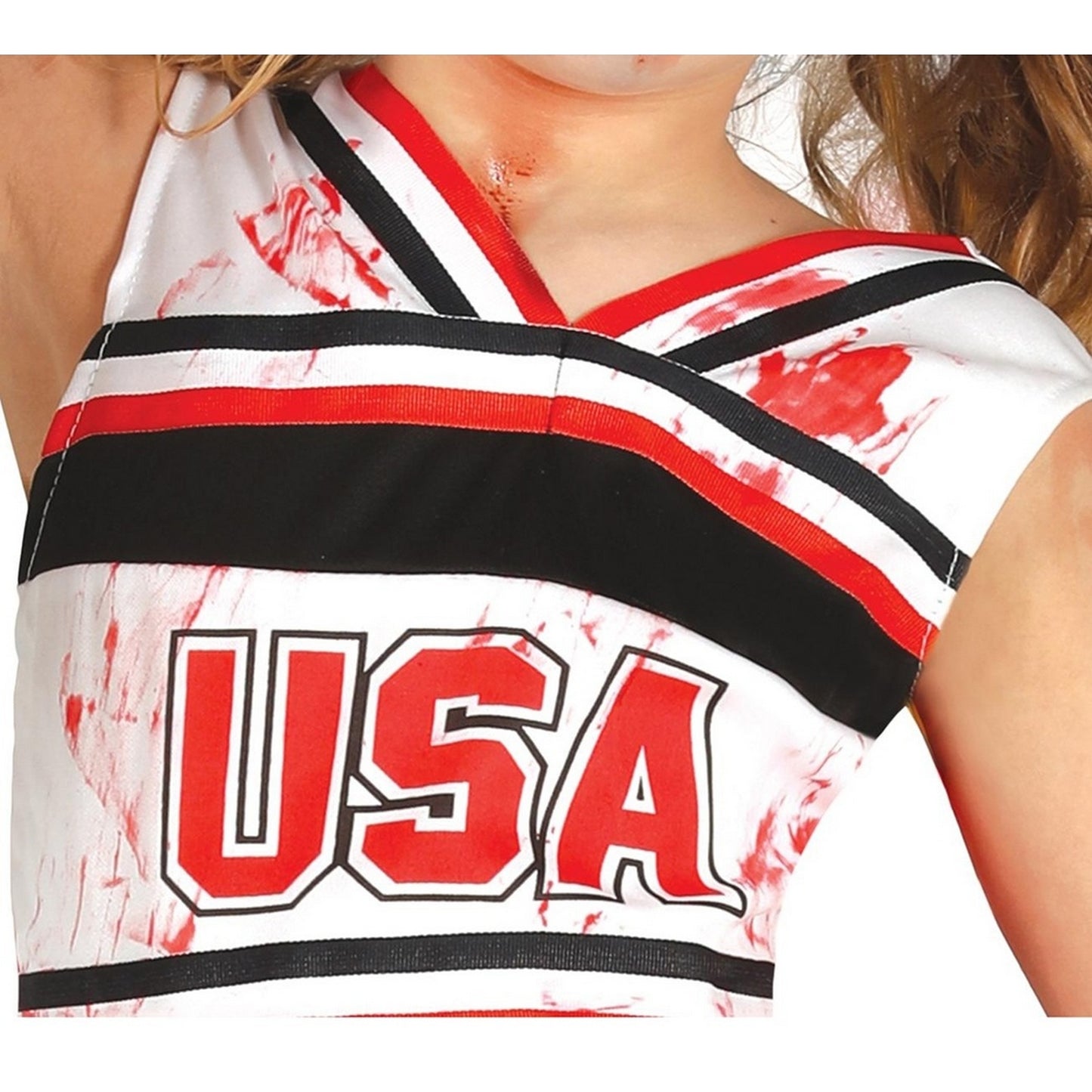 Red-White - Side - Fiestas Guirca Girls Zombie Cheerleader Costume