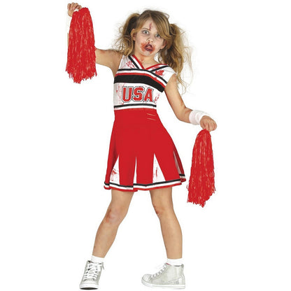 Red-White - Front - Fiestas Guirca Girls Zombie Cheerleader Costume