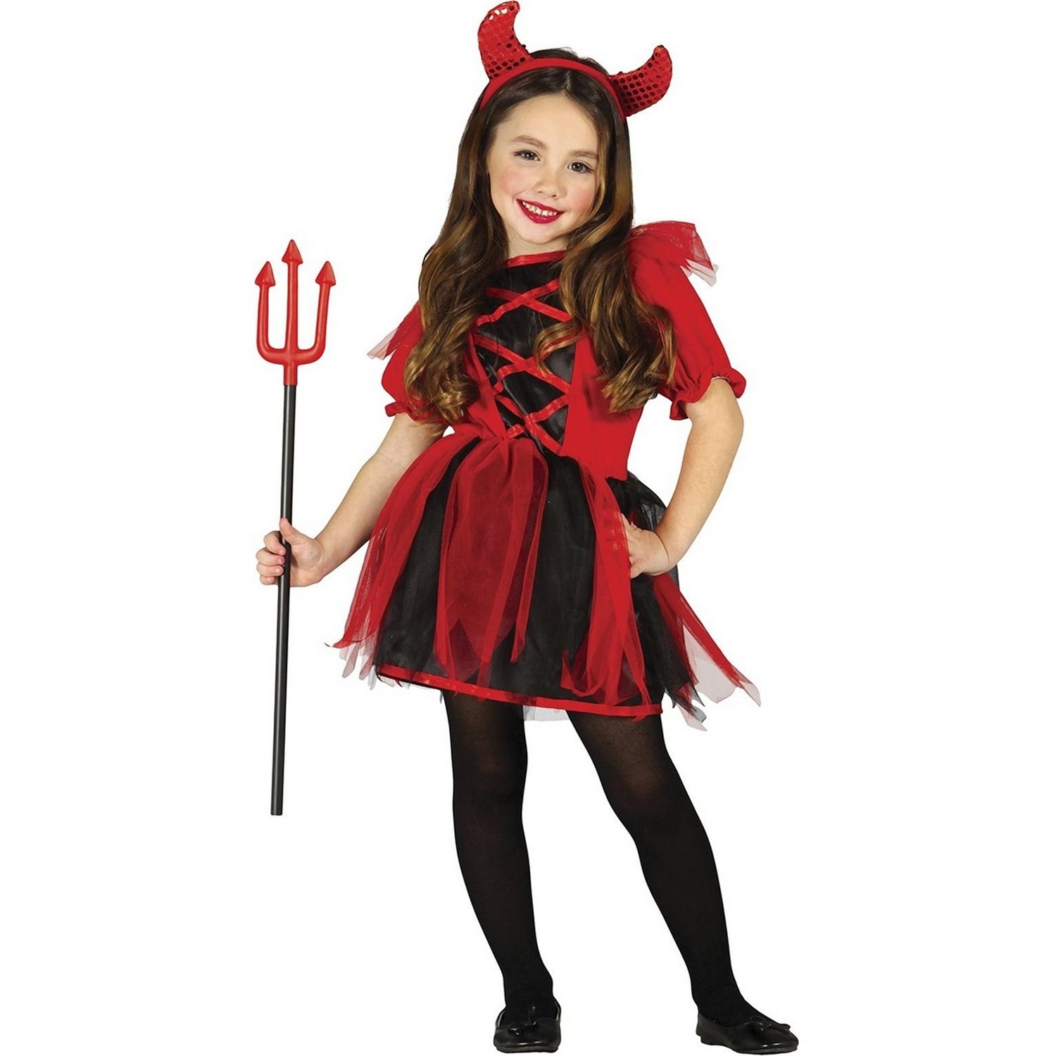Red-Black - Front - Fiestas Guirca Girls Cute Devil Costume Set
