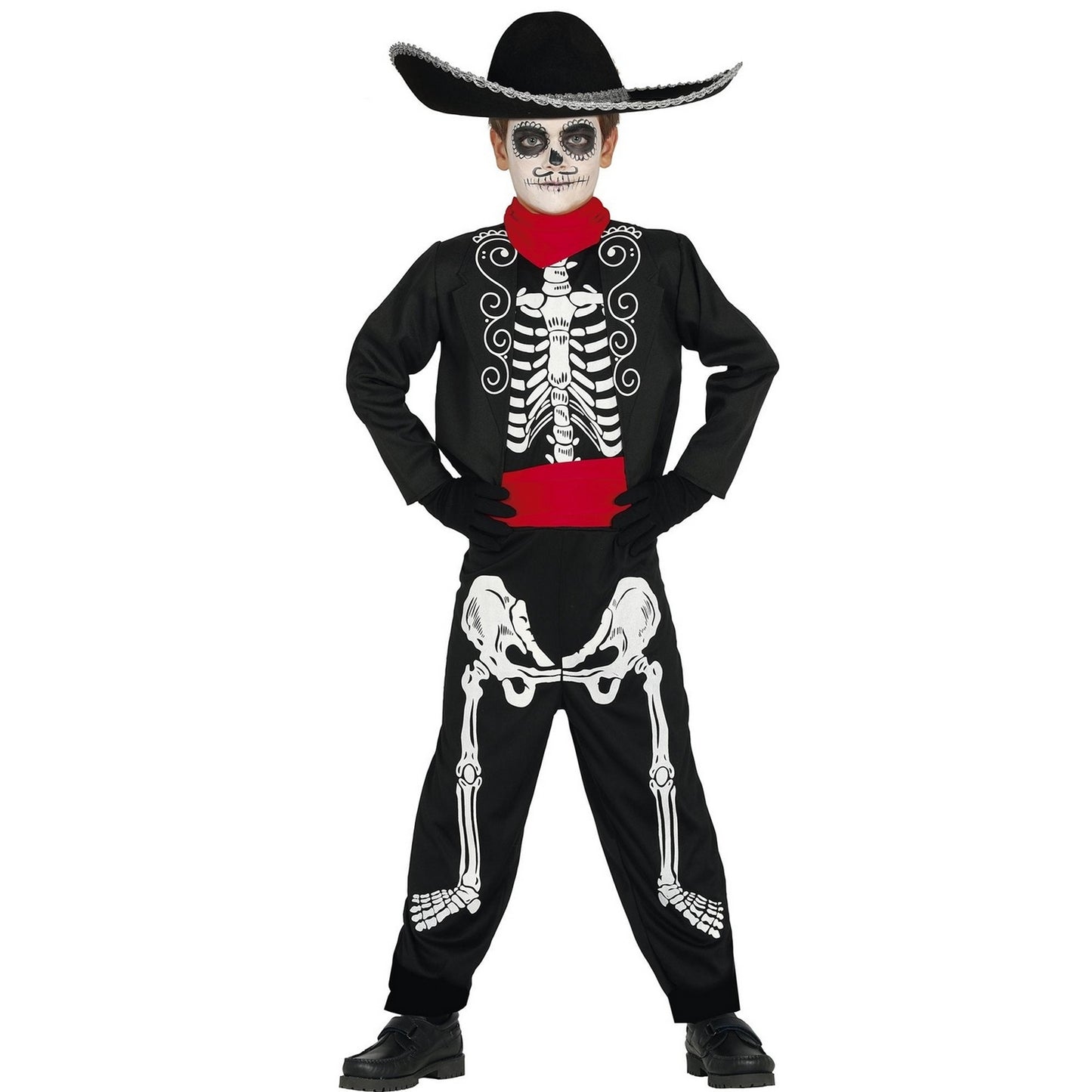 Black-Red - Front - Fiestas Guirca Boys Mariachi Skeleton Costume Set