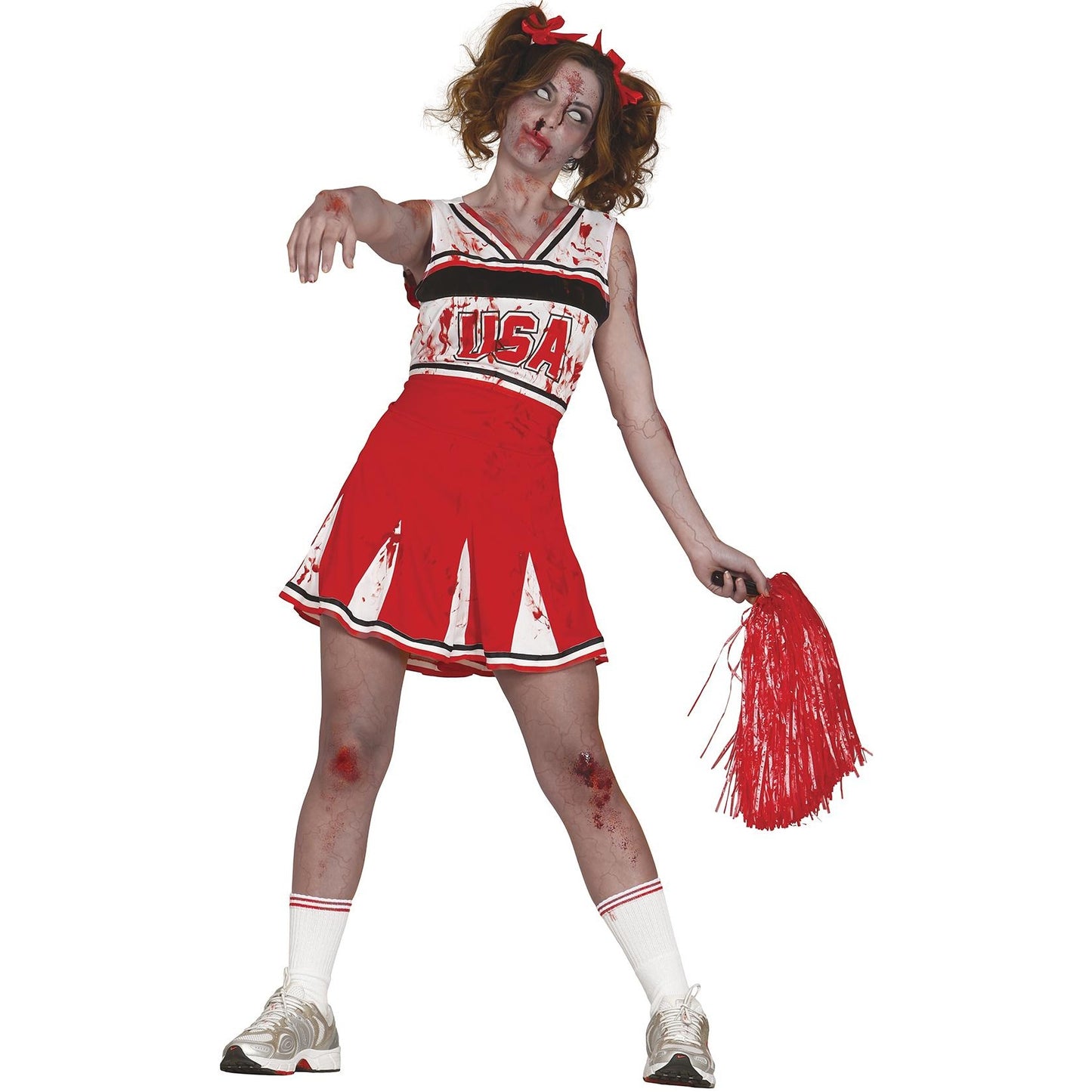 Red-White - Side - Fiestas Guirca Womens-Ladies Zombie Cheerleader Costume
